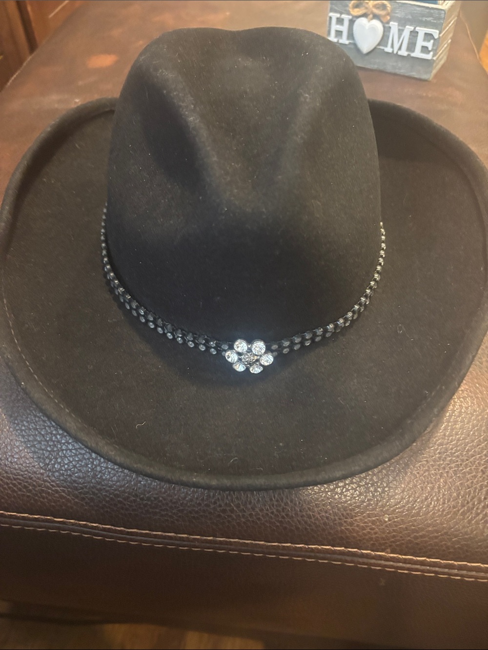 Shyanne Black Felt Cowboy Hat with Crystal Floral Accent